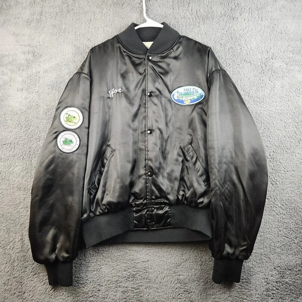 Vintage Satin Bomber Jacket Mens 2XL Quilt Lined 90's USA Made‎ Bassmasters Ohio
